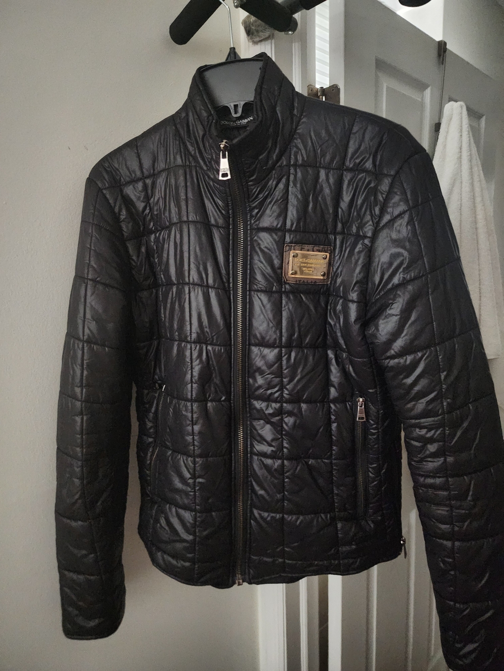 Dolce & Gabbana Black Quilted Jacket with Metal Logo Plate